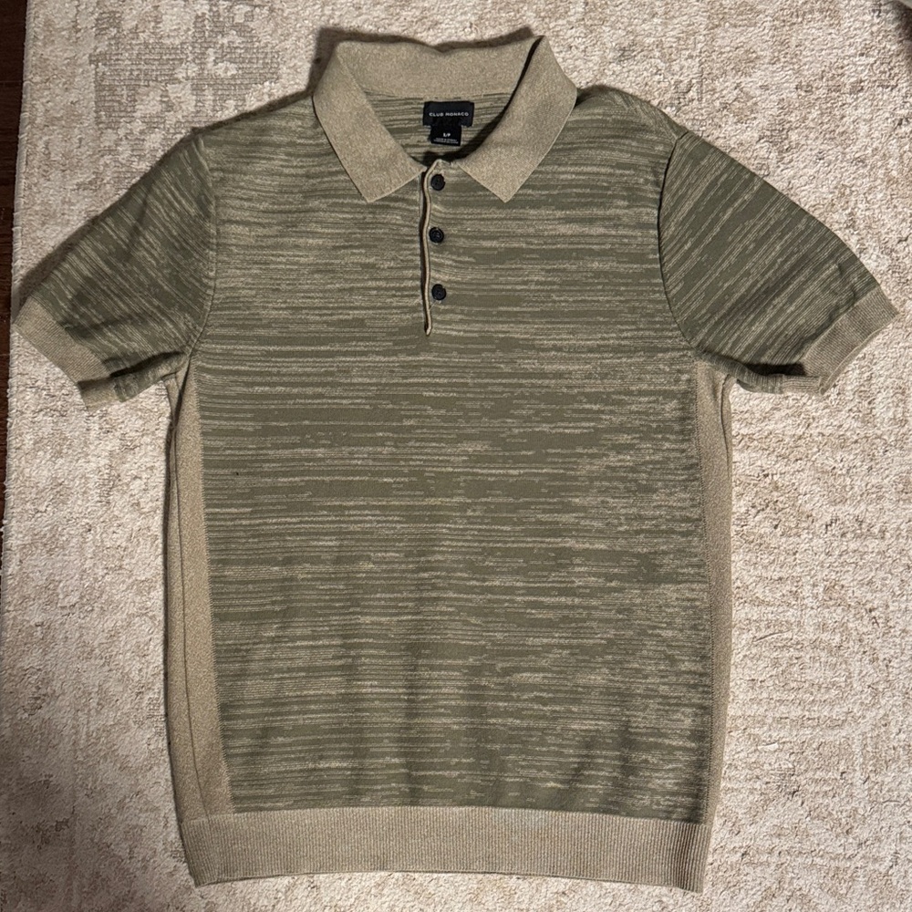 Club Monaco Olive and Beige Polo Shirt - Small